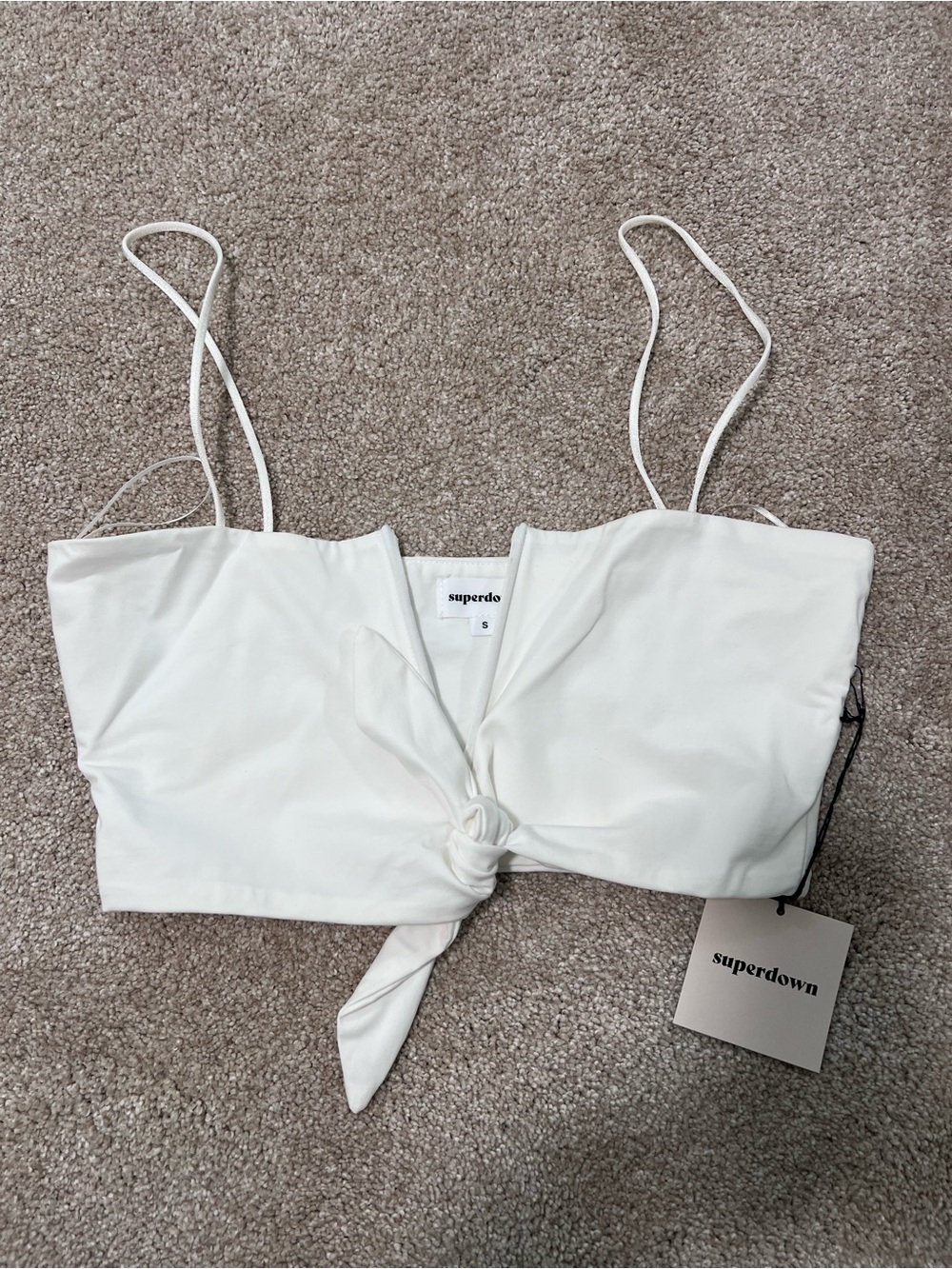 superdown White Tie-Front Spaghetti Strap Crop Top